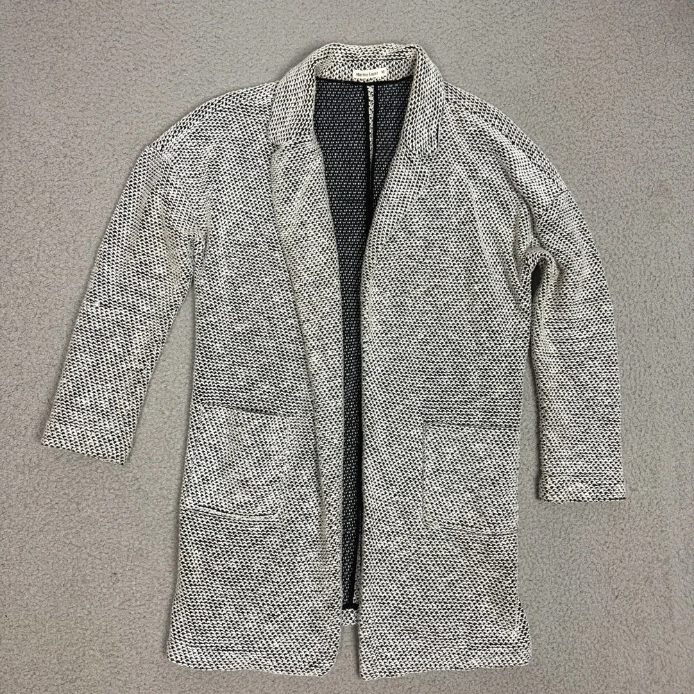 Marine Layer Birdseye Open Front Cardigan Womens Medium Long Textured Blue White